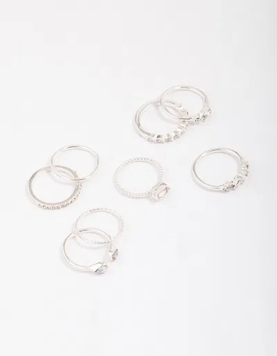 Lovisa Silver Fine Diamante Ring 8-pack In Transparent