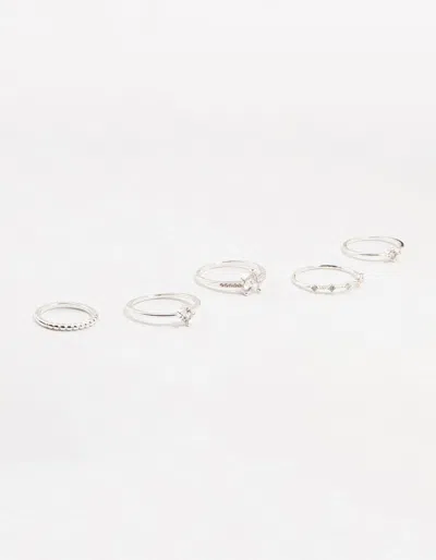 Lovisa Silver Fine Pear Shaped Cubic Zirconia Rings 5-pack