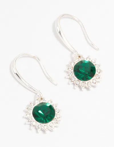 Lovisa Silver Flower Czech Crystal Drop Earrings In Green