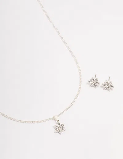 Lovisa Silver Flower Czech Crystal Stud Earrings & Necklace Set