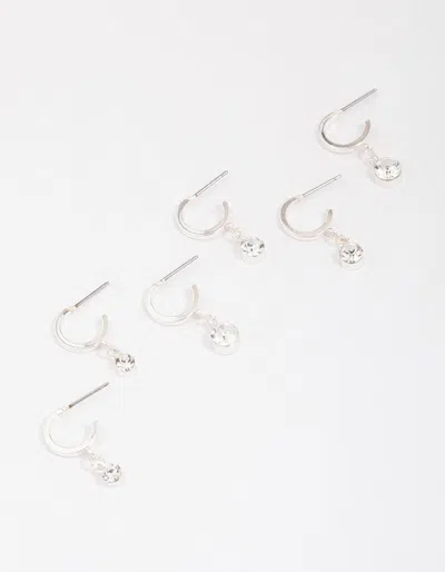 Lovisa Silver Graduating Diamante Drop Huggie Earring 3-pack In Transparent
