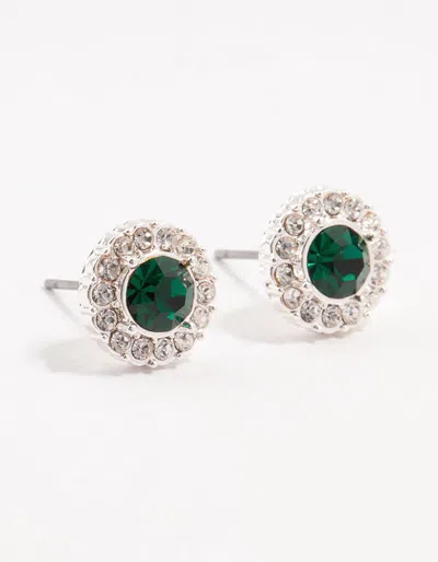 Lovisa Silver Green Halo Bohemia Czech Crystal Stud Earrings