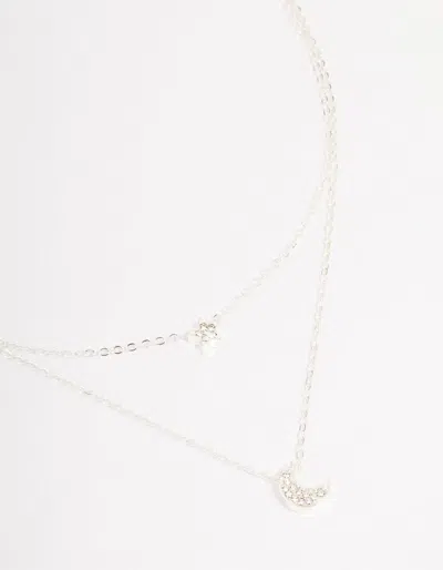 Lovisa Silver Half Moon Star Double Necklace In Transparent