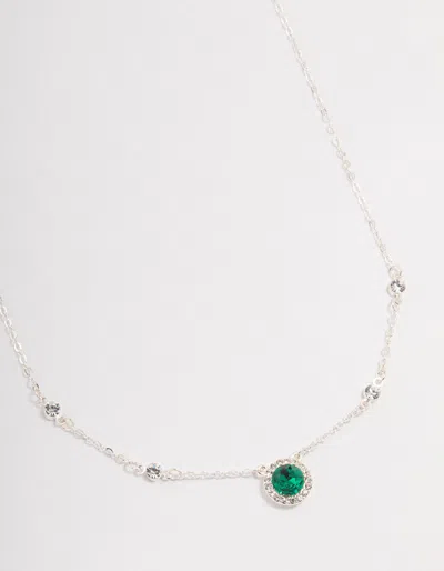 Lovisa Silver Halo Czech Crystal Station Necklace In Green