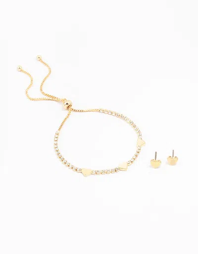 Lovisa Silver Heart Stud Earrings & Tennis Bracelet Set In Gold