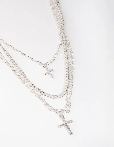 Lovisa Silver Mix Chain Cross 4-row Necklace