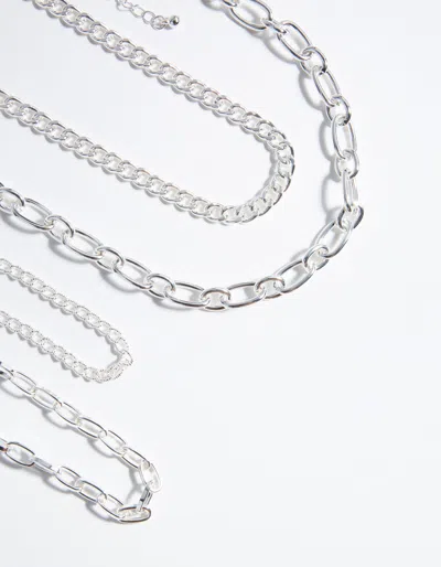 Lovisa Silver Mixed Chain 4-pack Choker Necklace