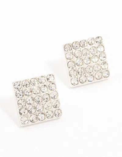 Lovisa Silver Pave Diamante Square Stud Earrings