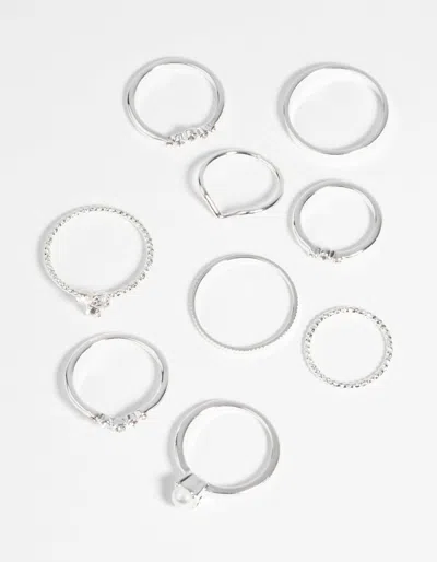 Lovisa Silver Pearl And Diamante Ring Pack
