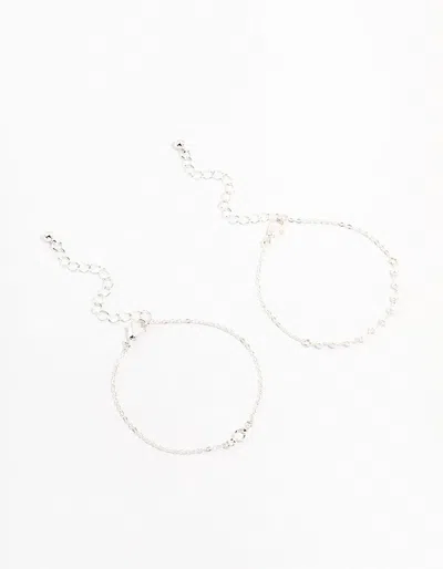 Lovisa Silver Pearl Station & Diamante Bracelets 2-pack In White