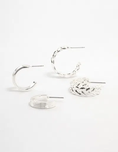 Lovisa Silver Plaited & Ridge Hoop Earrings 2-pack