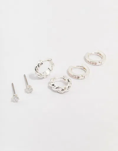 Lovisa Silver Plated Brass Classic Cubic Zirconia Earring 3-pack