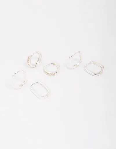 Lovisa Silver Plated Clean Pave Earring 3-pack In Transparent