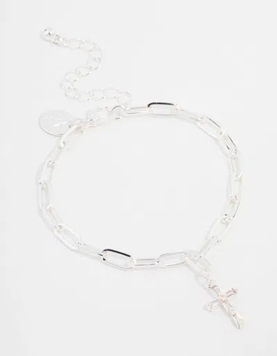 Lovisa Silver Plated Cross Charm Chain Bracelet