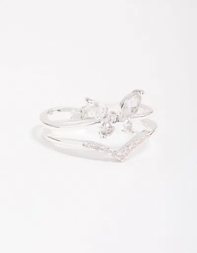 Lovisa Silver Plated Cubic Zirconia Butterfly Double Band Ring