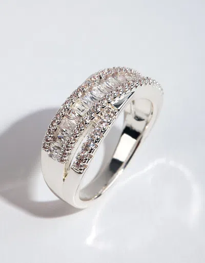 Lovisa Silver Plated Cubic Zirconia Crossover Baguette Ring