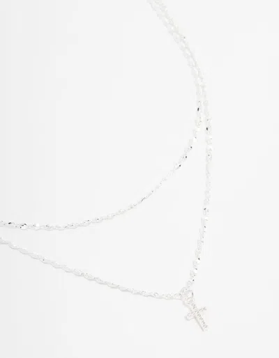 Lovisa Silver Plated Cubic Zirconia Fine Cross Necklace 2-pack
