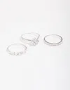 Lovisa Silver Plated Cubic Zirconia Round Stone Ring 3-pack In Silver