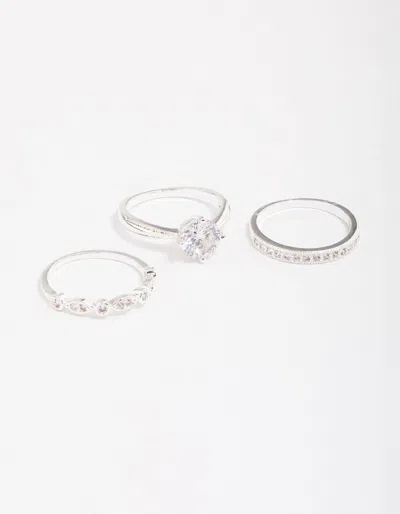 Lovisa Silver Plated Cubic Zirconia Round Stone Ring 3-pack