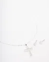 Lovisa Silver Plated Cubic Zirconia Square Cross Pendant Necklace & Stud Earring Set