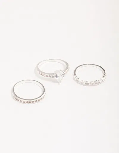 Lovisa Silver Plated Cubic Zirconia Teardrop Stone Ring 3-pack