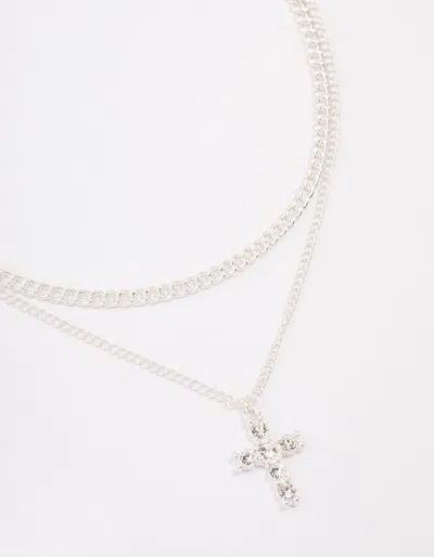 Lovisa Silver Plated Diamante Cross Layered Curb Necklace