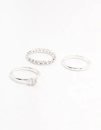 Lovisa Silver Plated Fine Round Cubic Zirconia Stacking Rings 3-pack