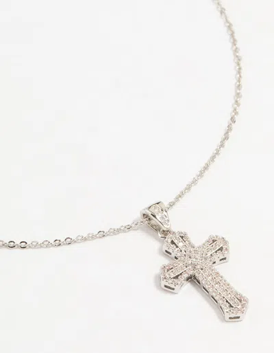 Lovisa Silver Plated Mini Radiant Cubic Zirconia Cross Necklace