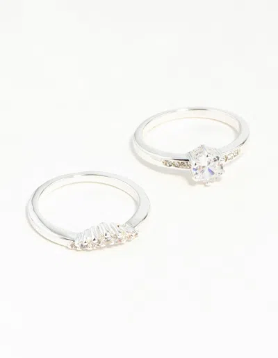 Lovisa Silver Plated Round Cubic Zirconia Ring Set