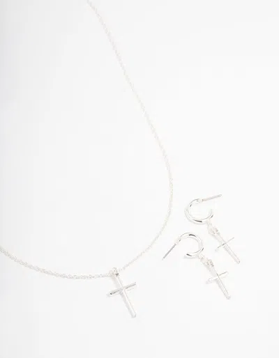 Lovisa Silver Plated Sleek Cross Necklace & Earring Jewellery Set