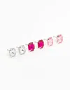 Lovisa Silver Rectangular Diamante Stud Earrings 3-pack In Pink
