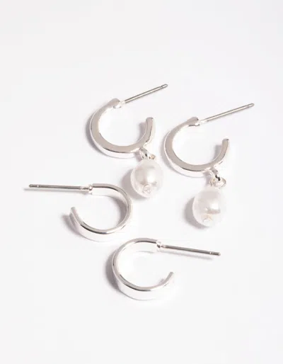 Lovisa Silver Simple Pearl Huggie Earrings Pack In White