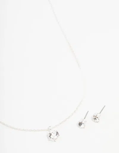 Lovisa Silver Solitaire Bohemia Czech Crystal Droplet Necklace & Stud Earrings Set