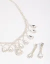 Lovisa Silver Teardrop Diamante Statement Necklace And Earrings Set In Silver