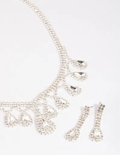 Lovisa Silver Teardrop Diamante Statement Necklace And Earrings Set
