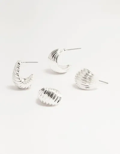 Lovisa Silver Textured Rows Hoop Earrings 2-pack