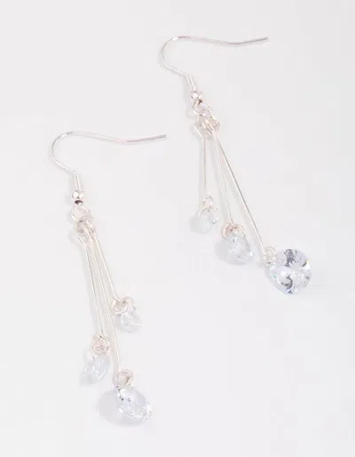 Lovisa Silver Triple Chain Diamante Drop Earrings In Transparent