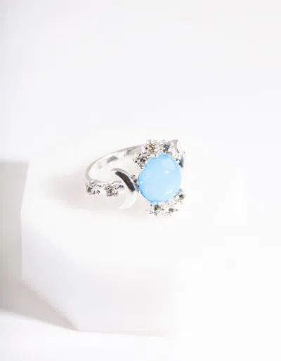 Lovisa Silver Vanilla Synthetic Opal Moon Diamante Ring In Multi