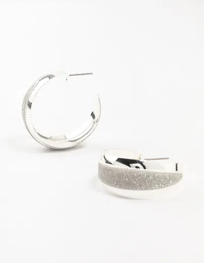 Lovisa Silver Wide Pointed Glitter Hoop Earrings