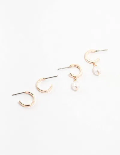 Lovisa Simple Pearl Rose Gold Huggie Earrings 2-pack In White