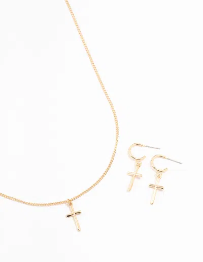 Lovisa Sleek Gold Cross Necklace & Earring Set