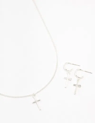 Lovisa Sleek Silver Cross Necklace & Earring Set