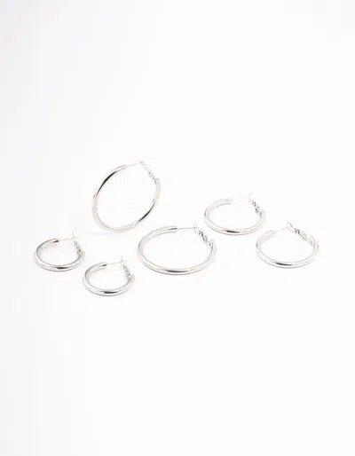 Lovisa Stainless Steel Basic Hoop Earrings Pack In Silver