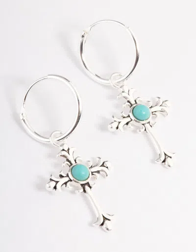 Lovisa Sterling Silver Antique Cross Hoop Earrings