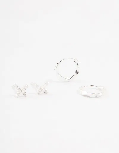 Lovisa Sterling Silver Butterfly & Hoop Stud Earrings 2-pack