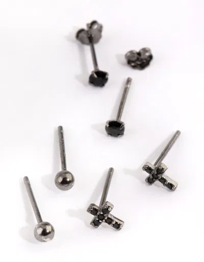 Lovisa Sterling Silver Cross And Diamante Stud Earring Pack