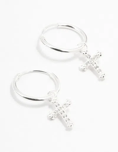 Lovisa Sterling Silver Cubic Zirconia Cross Hoop Earrings Premium 925 Sterling Silver Hypoallergenic Timele In Multi
