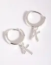 Lovisa Sterling Silver Cubic Zirconia Cross Huggie Hoop Earrings In Silver