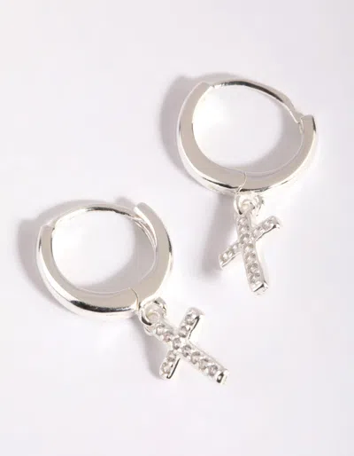 Lovisa Sterling Silver Cubic Zirconia Cross Huggie Hoop Earrings