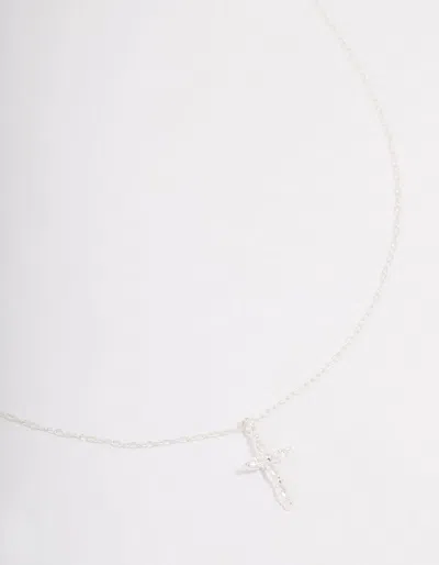 Lovisa Sterling Silver Cubic Zirconia Marquise Cross Necklace, 18 Inches In Metallic